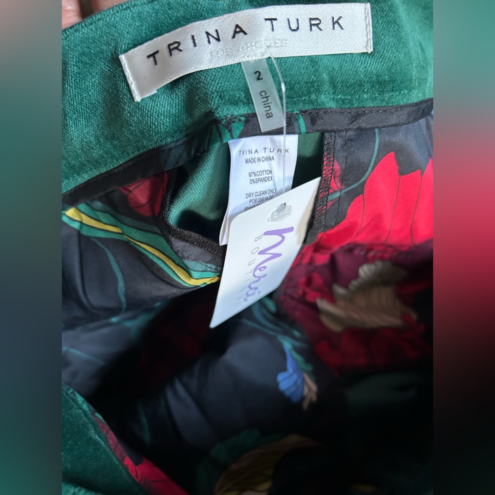 Trina Turk Westport Green Velvet Wide Leg Pant Size 2 - Picture 11 of 11
